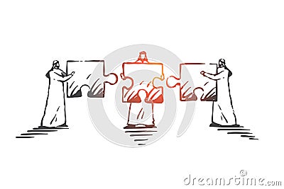 Teamwork, cooperation, coworking concept sketch. Hand drawn isolated vector Vector Illustration