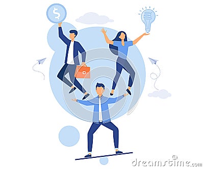 teamwork and corporate leisure and yoga courses. good balance between idea, time and work, time is money, flat vector modern Vector Illustration