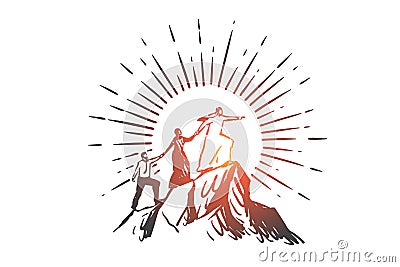 Teamwork, coworking, partnership, leadership, success, globalization concept sketch. Hand drawn isolated vector Vector Illustration
