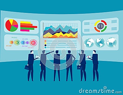 Teamwork and data analysis. Concept business delineation vector illustration, Big Data and Stock Market Data Vector Illustration