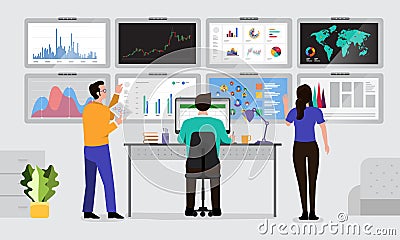 Teamwork data analytics Vector Illustration