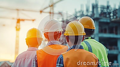 Teamwork and determination to succeed. Safety hard hat to prevent accident while working Transport and Container Stock Photo