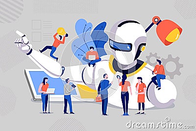 Teamwork develop robot Vector Illustration