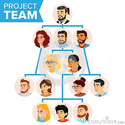 Teamwork Flow Chart Vector. Company Hierarchical Diagram. Communication Graphic Tree. Company Organization Branches Vector Illustration