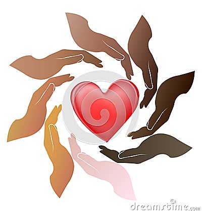 Teamwork hands care a heart Vector Illustration