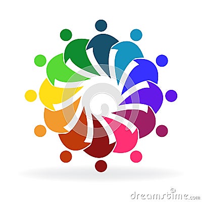 Teamwork healthy people union circle symbol logo Vector Illustration