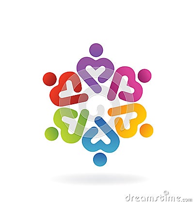 Teamwork heart love hug logo Vector Illustration