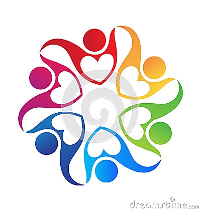 Teamwork heart love hug logo Vector Illustration