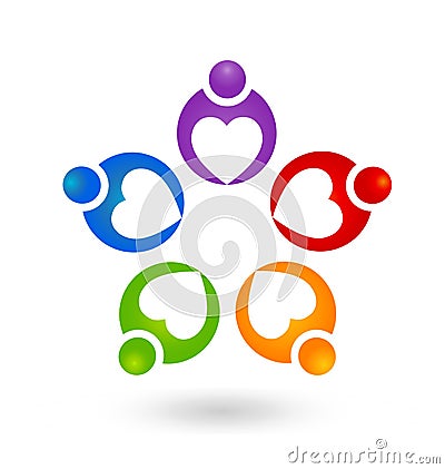 Teamwork helpful caring heart people abstract icon vector Vector Illustration