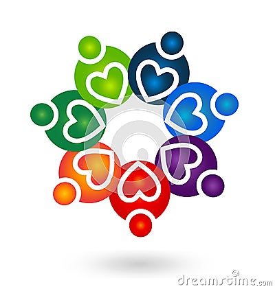 Teamwork helpful caring heart people abstract icon vector Vector Illustration