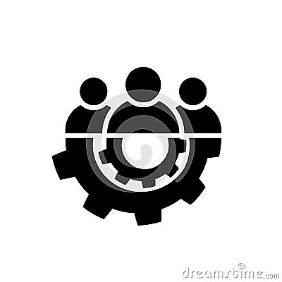 Teamwork icon in flat style. Team and gear symbol Vector Illustration