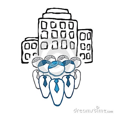 Teamwork. Icon large company business people. Group of people in suits. People on the background of buildings. Vector illustration Vector Illustration