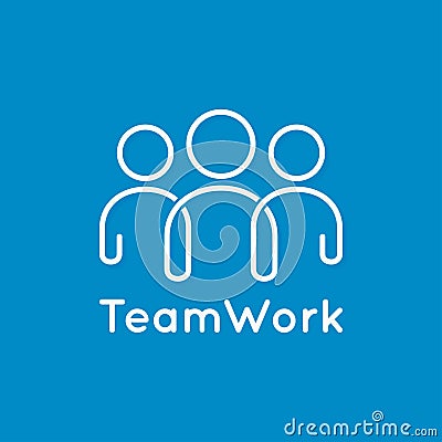 Teamwork icon line business concept on blue background Vector Illustration