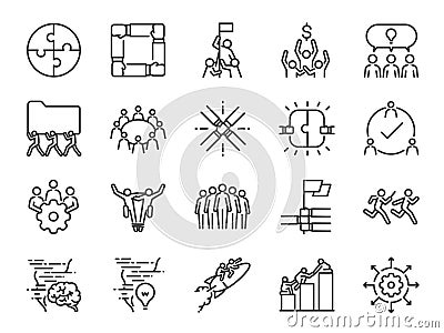 Teamwork icon set. Included the icons as company, collaboration, participation, success, together, business, unity, people and mor Vector Illustration