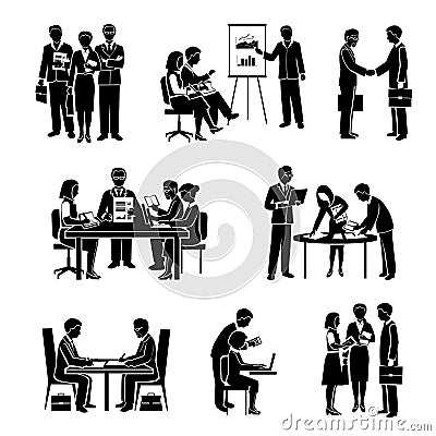 Teamwork Icons Black Vector Illustration