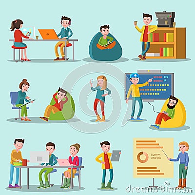 Teamwork Icons Flat Set Vector Illustration