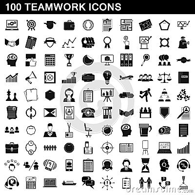 100 teamwork icons set, simple style Vector Illustration