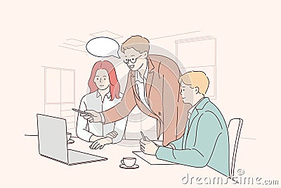 Teamwork, idea, brainstorming, coworking, business, analysis, meeting, discussion concept Vector Illustration