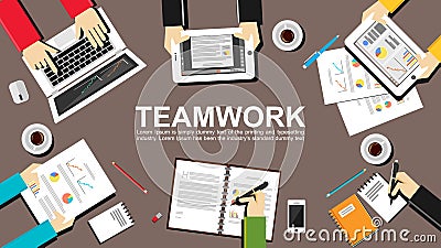 Teamwork illustration. Teamwork concept. Flat design illustration concepts for teamwork, team, meeting, business, finance Vector Illustration