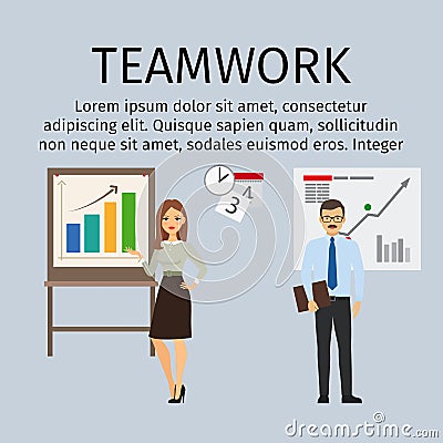 Teamwork infographic with business people Vector Illustration