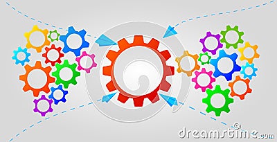 Teamwork infographic concept with colorful gears icons. Business strategy, leadership. Idea of partnership and collaboration. Stock Photo