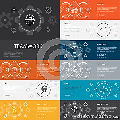 Teamwork Infographic 10 line icons Vector Illustration