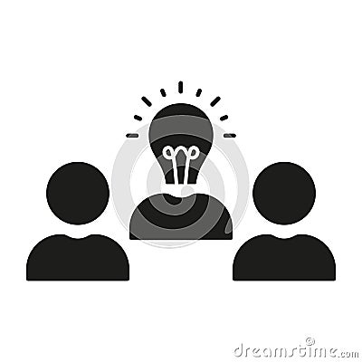 Teamwork for Innovation Idea Glyph Pictogram. Team and Lightbulb Silhouette Icon. Find Solution Solid Sign. Creative Vector Illustration