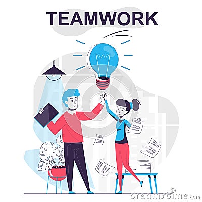 Teamwork isolated cartoon concept. Brainstorming staff Vector Illustration