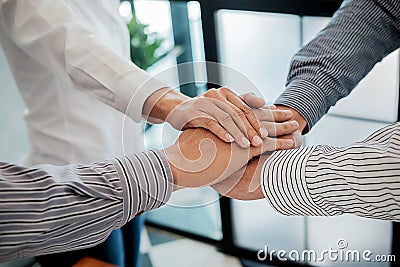 Teamwork Join Hands Support Together Concept. Business Team Coworker Brainstorming Meeting Concept Stock Photo