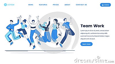 Teamwork landing page vector template. Team building courses website homepage interface idea with outline illustrations Vector Illustration