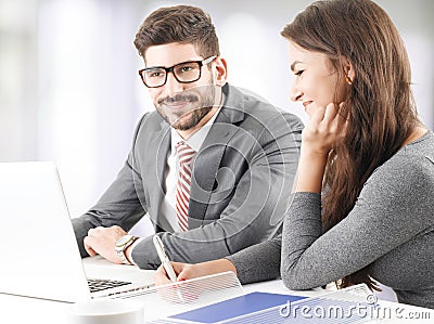 Teamwork with laptop Stock Photo