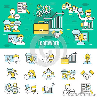 Teamwork Line Banner Vector Illustration