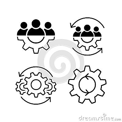 Teamwork line icon set in flat. Leadership symbols Vector Illustration