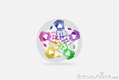 Teamwork love hands watercolor logo icon Vector Illustration