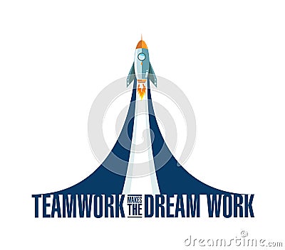 Teamwork makes the dream work rocket smoke Cartoon Illustration