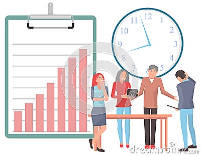 Workers Consulting on Time Management Office Work Vector Illustration