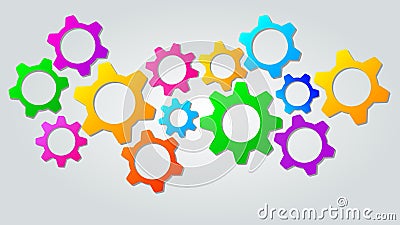 Teamwork or marketing mechanism concept. Abstract background with colorful gear icons for development, team work Stock Photo