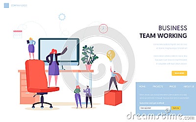 Teamwork office workplace landing page template Vector Illustration