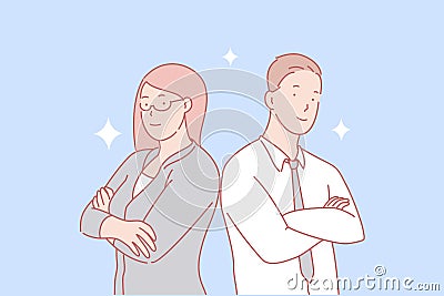 Teamwork, partnership, gender equality concept Vector Illustration