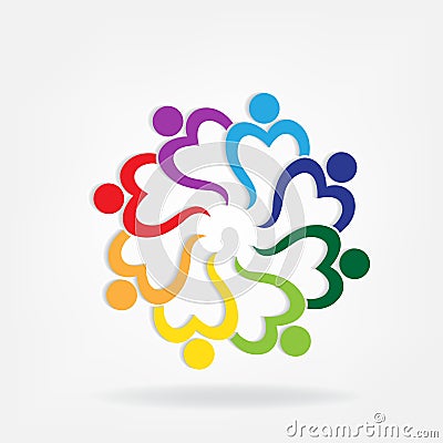 Teamwork people love heart shape logo vector image Vector Illustration
