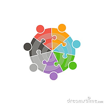 Teamwork people circle in puzzle pieces Logo Vector Illustration