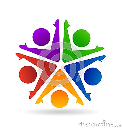 Teamwork energetic happy people unity, vector logo Vector Illustration