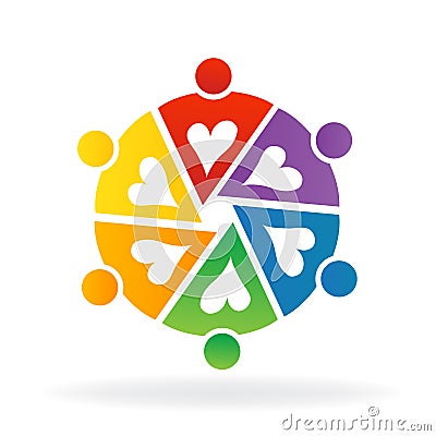 Teamwork people love heart logo in a circle shape Vector Illustration