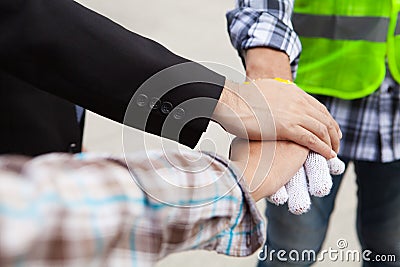 Teamwork people touch hands for unity group to succuss business. Stock Photo