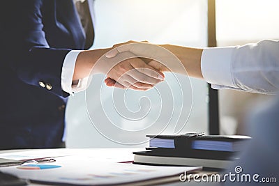 Teamwork process, Image of business team greeting handshake. Successful business people handshaking after good deal, success, dea Stock Photo
