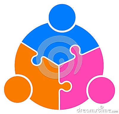Teamwork puzzle people connected together logo Vector Illustration
