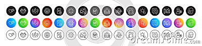 Teamwork questions, Love message and Support line icons. For web app, printing. Round icon buttons. Vector Stock Photo