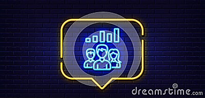 Teamwork results line icon. Group of people. Neon light speech bubble. Vector Vector Illustration
