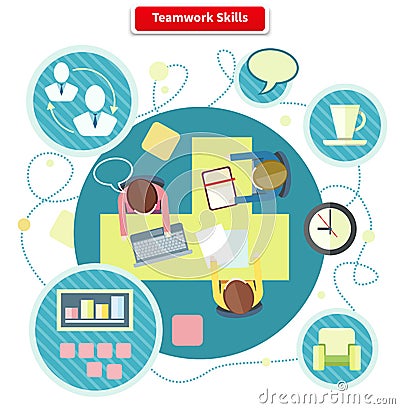 Teamwork Skills Concept Flat Design Vector Illustration