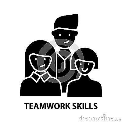 teamwork skills icon, black vector sign with editable strokes, concept illustration Cartoon Illustration